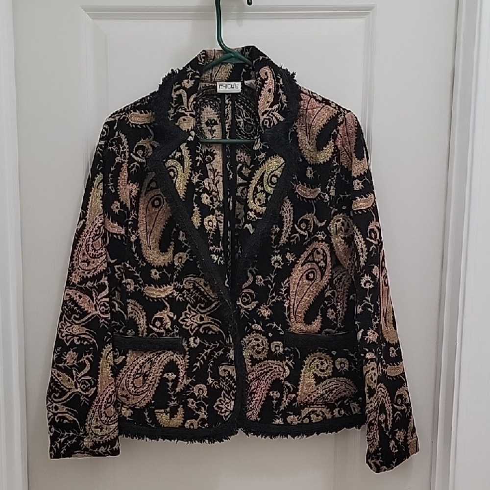 Chico's Black and Gold Paisley Blazer